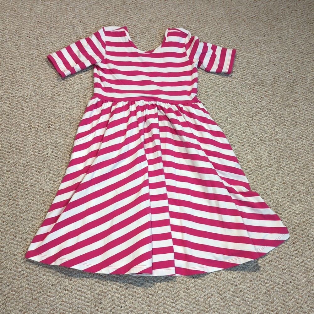 Hanna Andersson Skater Dress Girls 140 US 10 Pink White Striped Pockets
